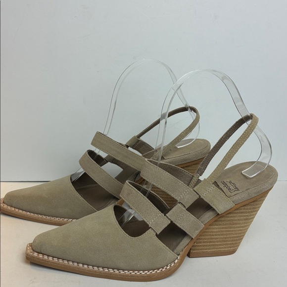 Jeffrey Campbell Caroline Beige Suede Ankle Strap Pointy Pumps 8 Slingback NEW - Picture 6 of 16